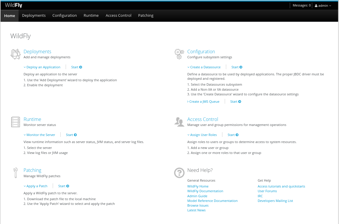 WildFly administration console