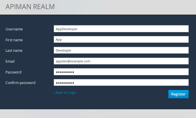 Apiman user registration for new app developer