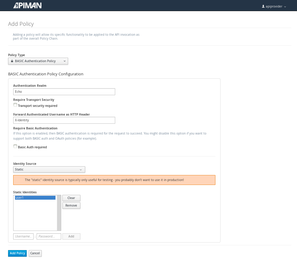 Add and configure a BASIC auth policy