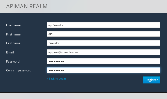 Apiman user registration for new API provider