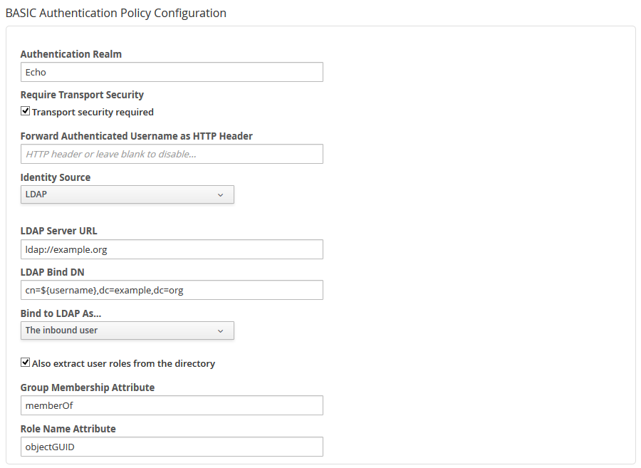 Example BASIC Authentication configuration